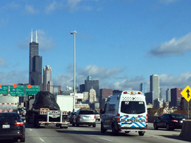 Paul and Dave enter Chicago through grueling traffic on Friday afternoon