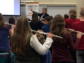 Over 60 flutists show up to play with Paul in Fort Wayne